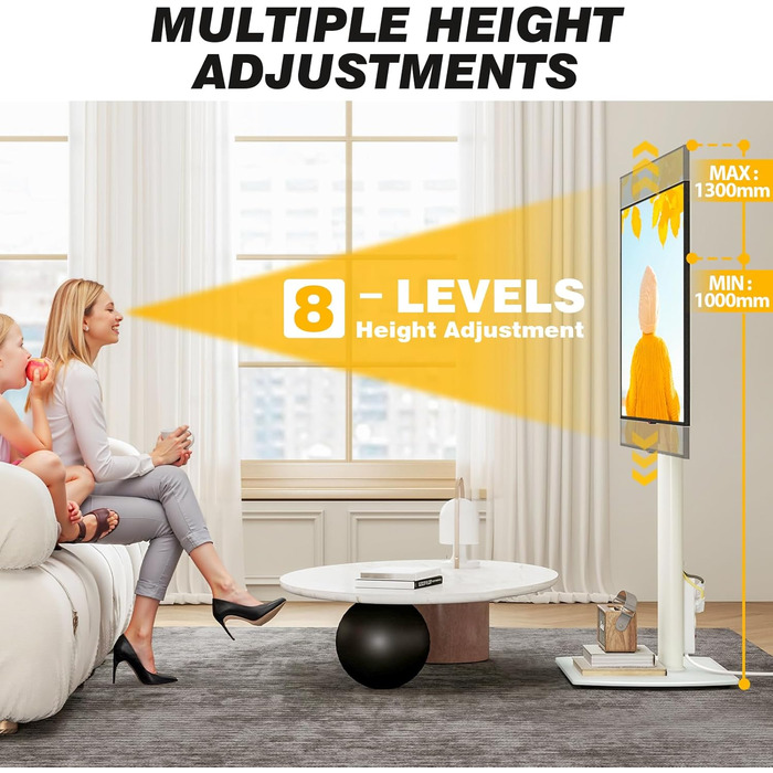 Підставка для телевізора біла, на підлогу, для 32-65 дюймів, до 35 кг, регульована висота, поворотна, VESA 400x400 мм