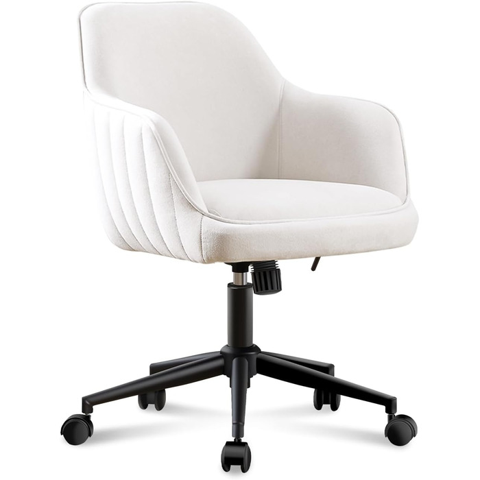 Офісне крісло BERYTH для дому та офісу, з велюру, до 136 кг, регульоване по висоті, поворотне на 360°, з м'якими роликами, для навчання, спальні, домашнього офісу, біле