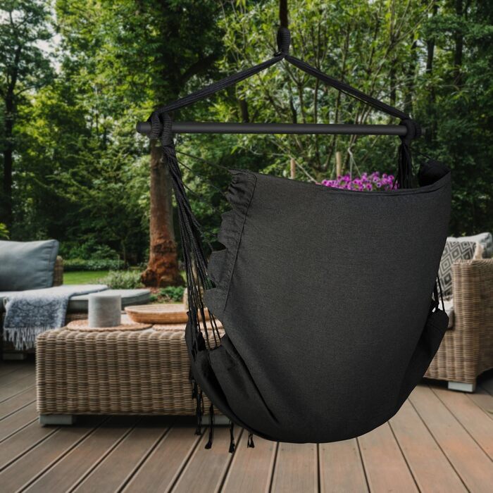 Підвісне крісло-гойдалка з подушкою 100x130x75 см, до 150 кг, для саду та дому, чорне