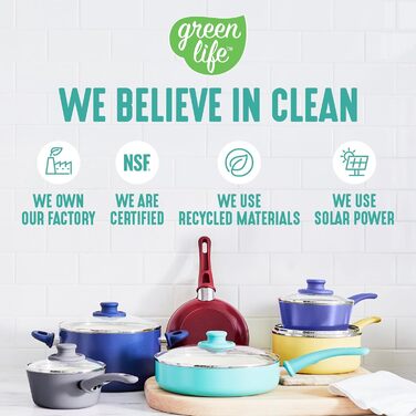 Набір кухонного посуду GreenLife Soft Grip 8 предметів, керамічне антипригарне покриття, нетоксичний, без PFAS, з кришками, для смаження, тушкування, соусів, посудомийна машина