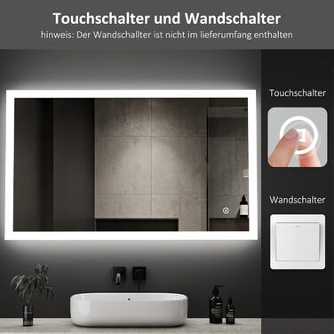 LED дзеркало для ванної кімнати Boromal 100x60 см з підсвічуванням, 3 кольори світла, диммування, сенсорне управління