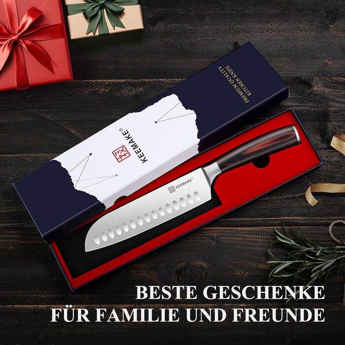 KEEMAKE Набір професійних кухонних ножів Santoku 18 см з карбонової сталі, ергономічна ручка