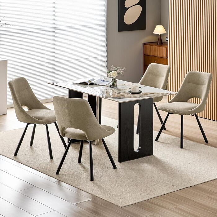 Набір з 4-х обідніх стільців, 180° поворотні, з м'яким сидінням, матеріал: бавовна-кашемір, сучасний дизайн, металеві ніжки, колір: хакі