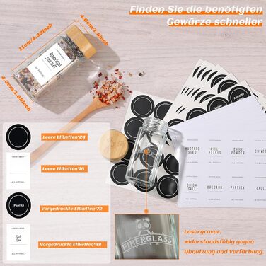 Набір скляних банок для спецій з дерев'яними кришками з акації, 24 шт по 120 мл