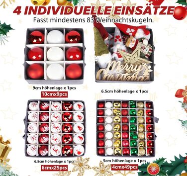 Коробка для зберігання прикрас на Новий рік, 166 відділень, з регульованими перегородками, кришкою та ручками, 31x31x30 см, червона, зі сніжинками, у білому кольорі (сіро-біла)