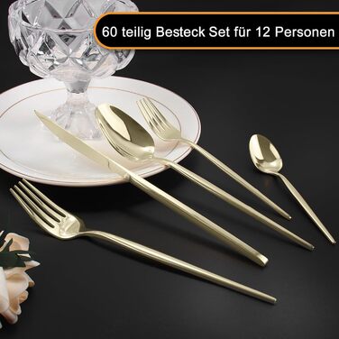 Набір столових приборів на 6 осіб, Targzier, 30 предметів, нержавіюча сталь, кольоровий, для кухні/готелю/ресторану, високоякісний, придатний для миття в посудомийній машині (60 предметів, Champagne)