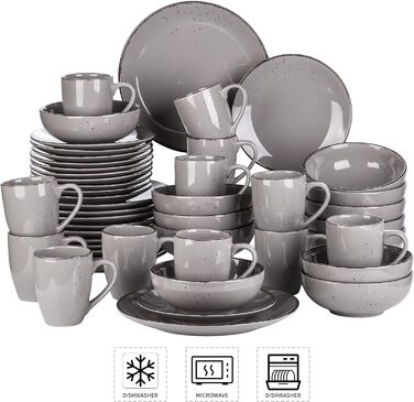 Комбо-сервіз, набір посуду з порцеляни Navia, обідній сервіз із 32 предметів, вінтажний вигляд, природний дизайн (набір із 48 предметів, Navia-2)