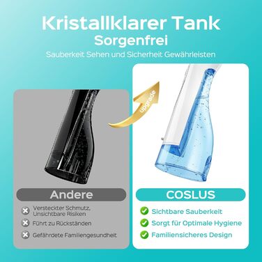 Бездротовий портативний душ COSLUS: 300 мл, IPX7, 5 насадок, для інтенсивного очищення та догляду за порожниною рота, ідеальний для подорожей