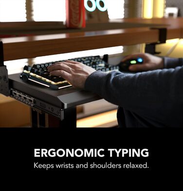 Висувна полиця під клавіатуру під стіл, чорна, з міцним C-кріпленням, 27.3x27.9 см (82.5 см з кріпленнями)