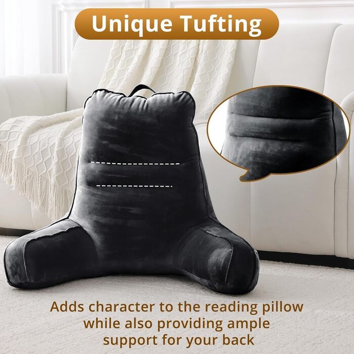 М'яке спинне крісло-подушка Sasttie для ліжка, рожеве, з кишенями та підлокітниками