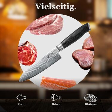 Ніж кухонний Wakoli Mikata Damast Santoku 17 см з лезом з дамаської сталі (67 шарів) з ручкою Micarta