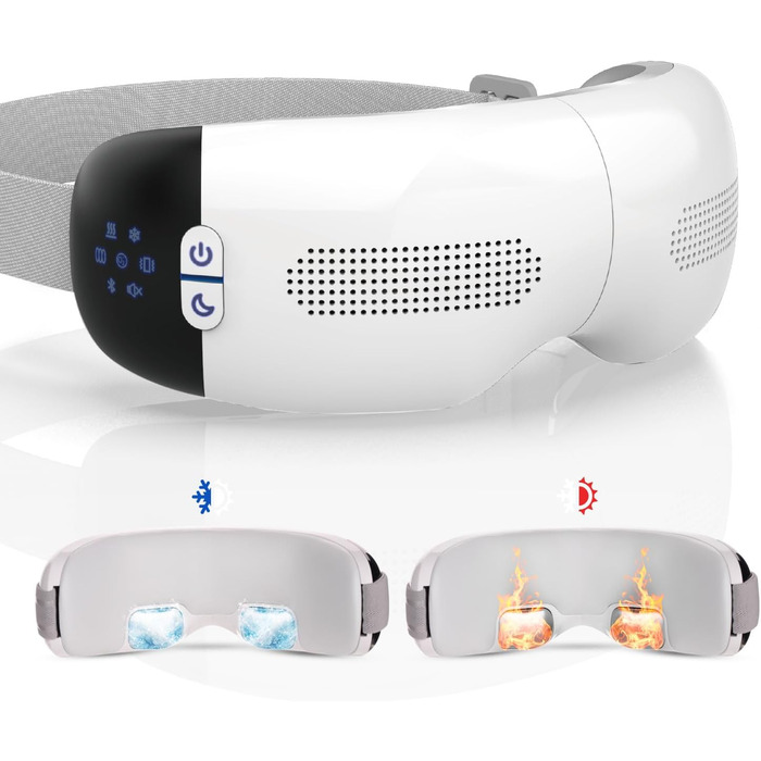 Масажер для очей HubiCare з підігрівом та охолодженням, компресією та вібрацією, Bluetooth, для зняття мігрені та сухості очей