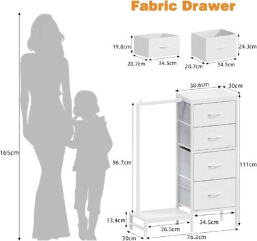 Комод 111 см з 4 висувними ящиками з тканини, полиця для одягу, білий комод для спальні, вітальні, передпокою, шафа для одягу, подарунок, 30T x 76.5B x 111H см (4 ящики), білий