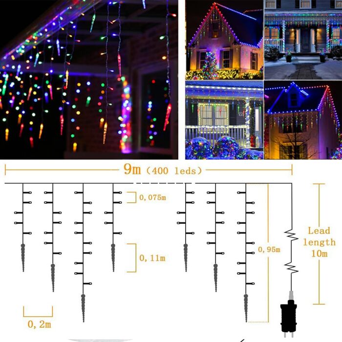 EASTERNSTAR Льодогенератор світлодіодна гірлянда 20м, 200 LED, тепле біле світло, водонепроникна, для декору саду, вечірки, весілля, Різдва