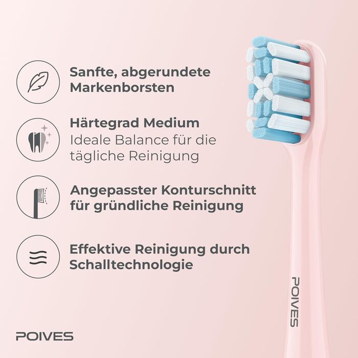 Електрична зубна щітка POIVES P1 Pro з датчиком тиску, 72000 рухів, гарантія до 4 років, 111 днів без ризику, тривалий час роботи, колір Midnight Blue (Perlmutt Rosa)