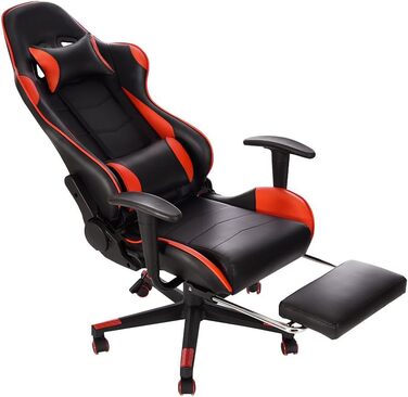 Ігрове крісло Panana з високою спинкою Поворотне офісне крісло з підставкою для ніг і подушкою Крісло для ПК Гоночне комп'ютерне крісло (червоне)