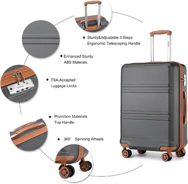 Чемодан-валіза KONO (65см, сірий/коричневий)