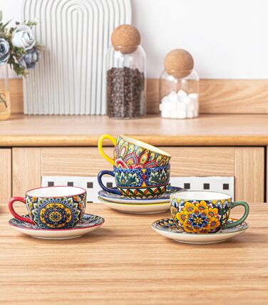 Кавовий сервіс Henten Home з порцеляни, 6 чашок, 250 мл, ручної роботи, набір для 6 осіб. Включає чашки та блюдця