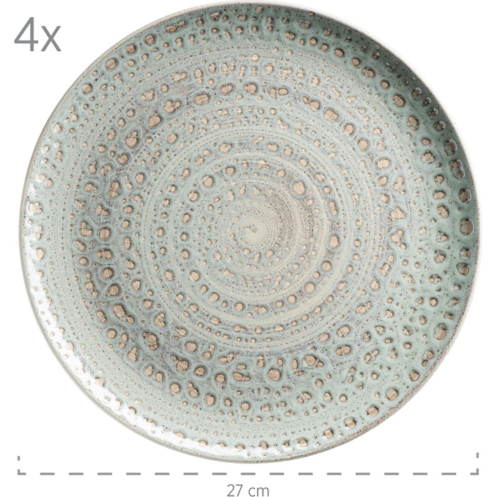 Набір посуду MSER 931743 Spicy Market Series 4шт з ручним розписом у середземноморському вінтажному дизайні, керамічний комбінований обідній сервіз 16 шт., керамограніт (зелений)