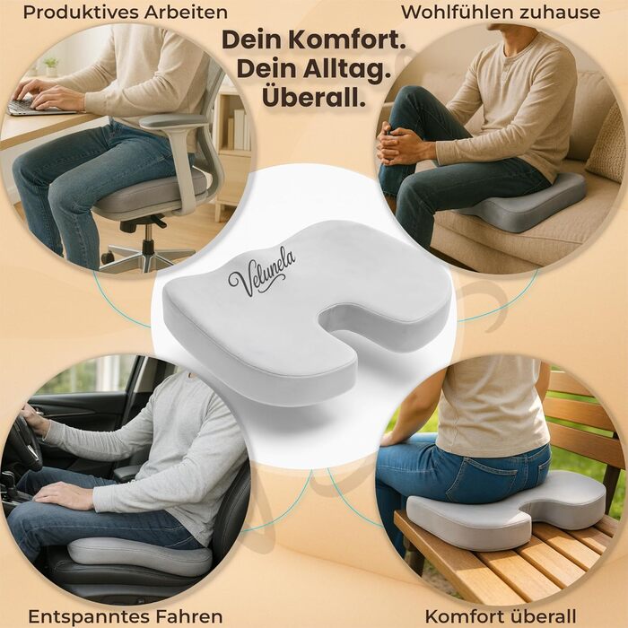Гелеве сидіння з піною Memory Foam, сертифіковане IGR – ергономічне, знімає напругу, для спини – для офісу, авто, дому (сірий)