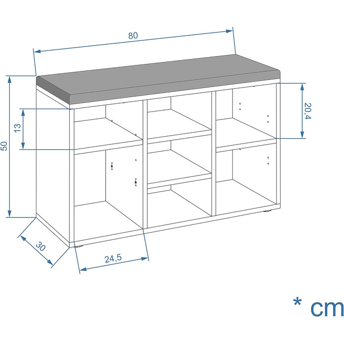 Лавка для взуття з сидінням - Полиця для взуття біла 80 x 50 x 30 см Тумба для взуття з лавкою Лавка для передпокою з місцем для зберігання Лавка для одягу Sofia 80 x 30 x 50 см Біла Оббивка сіра