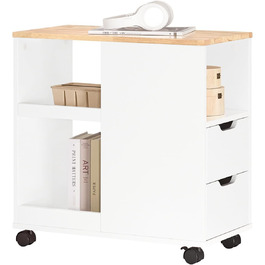 Столик для принтера SoBuy на колесах, з полицями, білий та натуральний колір, 30x60x60 см (FBT130-WN)