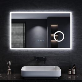 Дзеркало для ванної кімнати SONNI з підсвічуванням 80x60 см, 3 кольори світла, проти запотівання, LED, сенсорне управління, годинник, температура, 3x збільшення