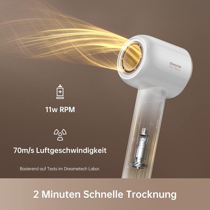 Високошвидкісний фен для волосся Dreame Hair Glory з іонізацією, 110 000 об/хв, потік повітря 70 м/с, регулювання температури та швидкості, білий