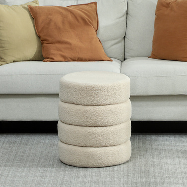 Пуф HOMCOM, круглий, з м'якою оббивкою Teddy Fleece, металевий каркас, витримує до 120 кг, діаметр 40x45 см, бежевий
