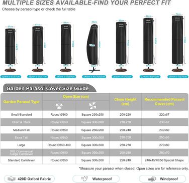 Захисний чохол для парасольки 4м, чохол для парасольки-маркізи, захисний чохол для парасольки до 400 см Ø, чохол для подвійних парасольок, анти-UV, Oxford Fabric, 280x70/70 см