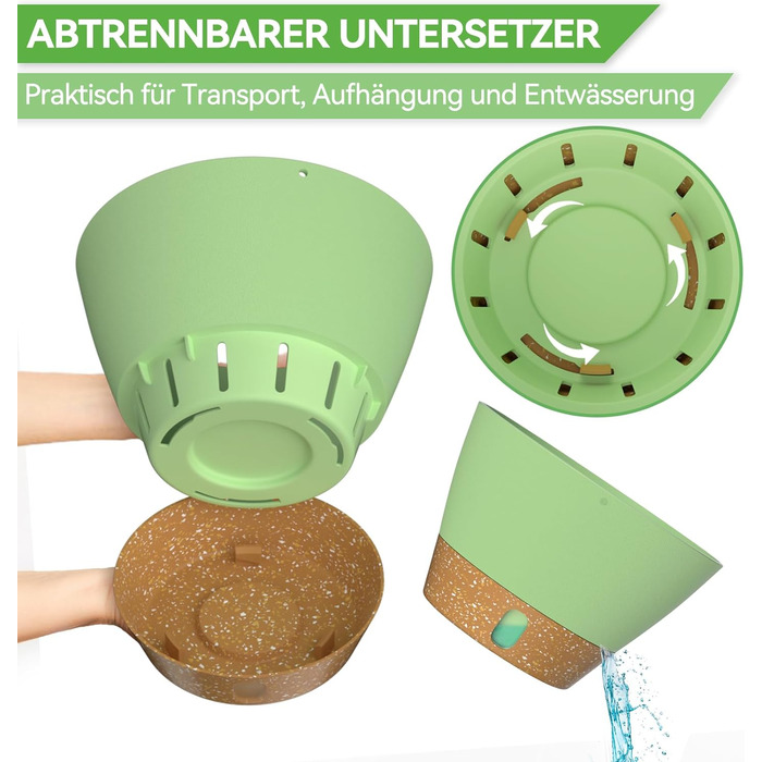 Пластиковий підвісний горщик для квітів ZMTECH 25 см з підставкою (2 шт., зелений)