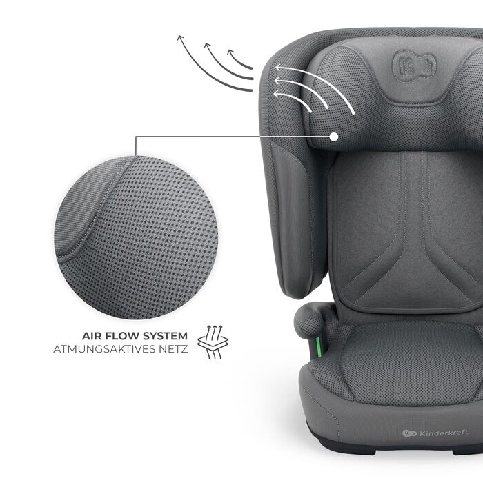 Автокрісло Kinderkraft UNITY 2 i-Size, 100-150 см, 3,5-12 років, сірий (Gray), регульована підголовник, AIR FLOW