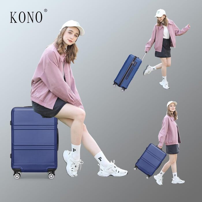 KONO Набір валіз 3 шт. з ABS, ручна валіза, набір валіз, валізи M-L-XL з колесами та TSA замком, темно-синій