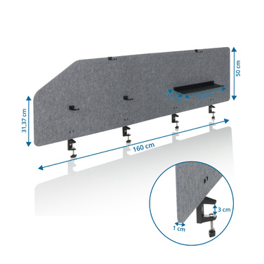 Акустична перегородка для офісу FLEXMIUT T TOP з пластику / текстилю сірого кольору (hjh OFFICE)