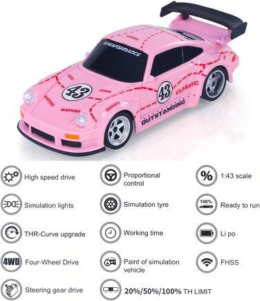 Радіокерований автомобіль Toucan RC Hobby RTR 4x4 1/43 - Повнорозмірний, швидкісний міні-автомобіль