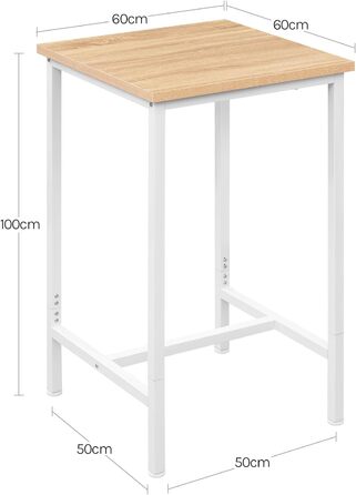 WOLTU Невеликий барний столик 60 x 100 x 60 см, кутовий, метало-дерев'яний, для кухні, бару, вітальні, білий+світлий дуб, BT34hei, без стільців