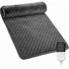 Електричний гріючий килимок XXXL (80 x 60 см) з автовимкненням, 6 температурних режимів, 4 налаштування часу для спини, плечей, живота, ніг, швидкий нагрів, можна прати в машині