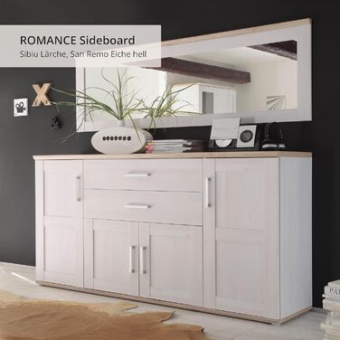 Тумба-консоль Stella Trading ROMANCE в стилі кантрі, матеріал: осика, колір: горіх/дуб Сан Ремо, 186 x 100 x 46 см. Велика тумба для вітальні з великим об'ємом зберігання.