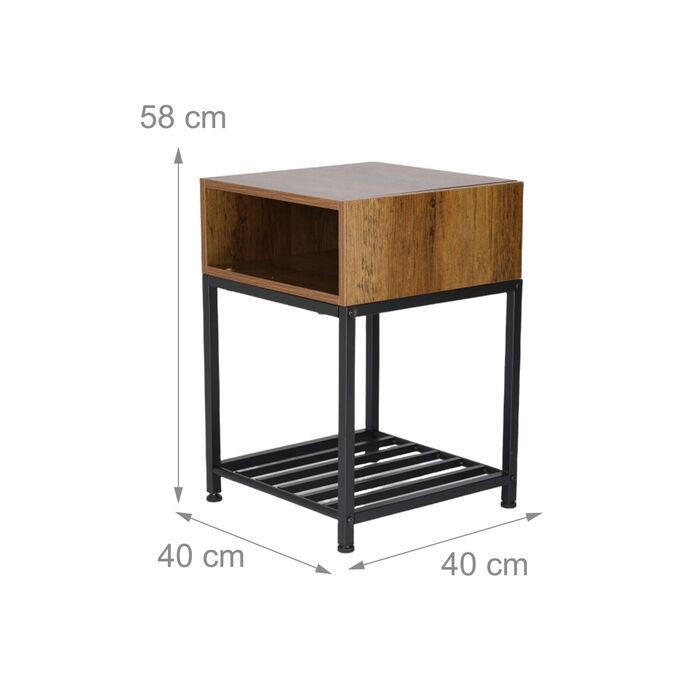 Приліжкова тумбочка Relaxdays Industrial з поличкою та ящиком