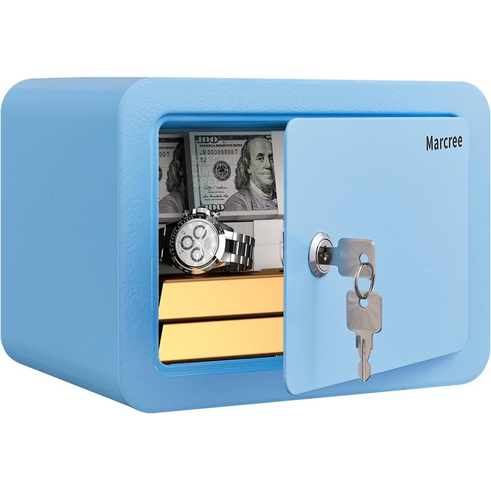 Дитячий сейф-сховище Mini Safe Box: сталевий сейфчик з ключем, 16.9 x 22.9 x 17.6 см, блакитний