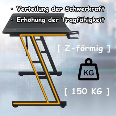 Ігровий стіл XMTECH 140x60 см з RGB LED, стіл для комп'ютера з карбоновою поверхнею, ергономічний стіл з тримачем для навушників та підстаканником, чорний