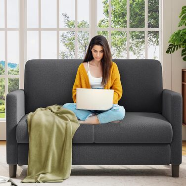 Двомісний диванчик для підліткової кімнати, компактний диван з масиву дерева, сірий колір, 130 см