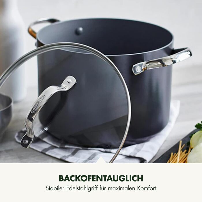 GreenPan Valencia Pro сковорода з нержавіючої сталі з антипригарним покриттям Hartelox, 28 см, 4,2 л, з кришкою, без PFAS, для індукційних плит, можна мити в посудомийній машині, можна використовувати в духовці, сірий колір (24 см/7,6 л каструля)