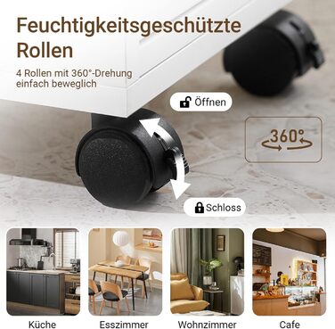 Шафка для ванної кімнати SoBuy з колесами, вузька шафка з 3 висувними ящиками, компактна тумбочка з дерева, навісна шафка для маленьких ванних кімнат, туалетів та кухонь, біла, 65x23x82 см, BZR54-W