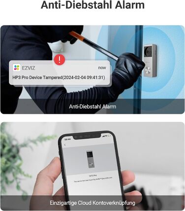 Відеодзвінок EZVIZ CP3 Pro з акумулятором та Chime CH1, бездротовий з камерою, розпізнавання людей, 2K, кольорова нічна зйомка, двосторонній аудіо, 8GB eMMC, комплект з дзвінком (дзвінок з сонячною панеллю HP3 Pro)