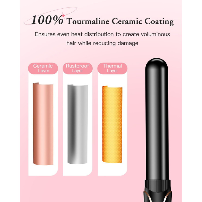 BESTOPE PRO Локкенстаб: Набір для завивки волосся 5-в-1 з 3 насадками, регулюванням температури, швидким нагрівом та рукавичкою. Рожеве золото (Чорний)