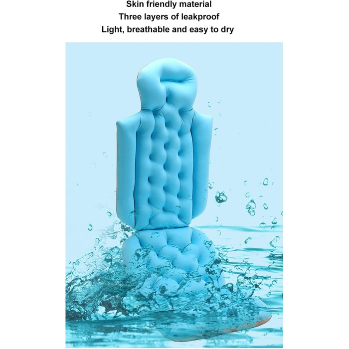 Подушка для ванни Ganzk?rper з неслизьким дном, м'який матеріал, для дорослих та гарячих джерел (блакитний)