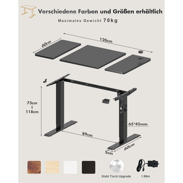 Регульований стіл Devoko, електричний, 120x60 см, чорний: стіл для стоячи та сидячи, з пам'яттю
