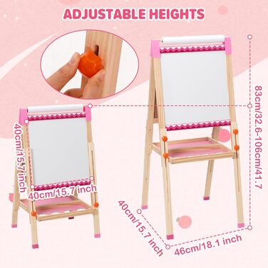 Дитяча мольберт Kinder Staffelei з рулоном паперу, двосторонній, складний, регульована висота, 92 аксесуари, подарунок для дітей