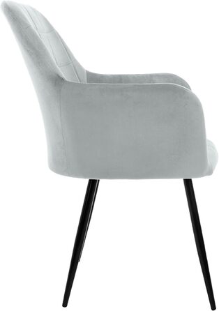 6 стільців для їдальні ECD Germany сірого кольору з підлокітниками та спинкою, м'яке крісло з велюровим покриттям, металеві ніжки, ергономічні стільці для кухні та вітальні